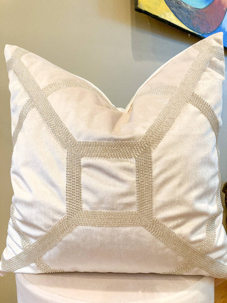 glam style Ivory Velvet Pillow Cover with Translucent Beads 20"x20"