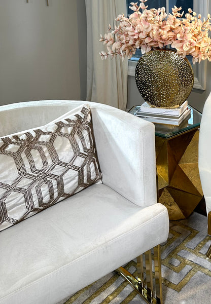 Glam Style Ivory Velvet With Gold Beads Lumbar Pillow Cover 14"x20"