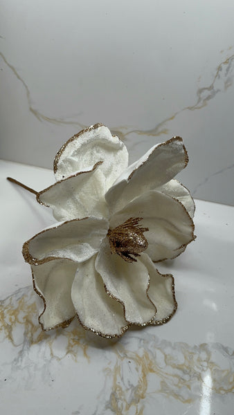 Glam Style Large Christmas Tree Poinsettia Flower Cream White Velvet Magnolia With Rose Gold Accent