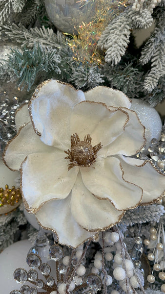 glam style Large Christmas Tree Poinsettia Flower Cream White Velvet Magnolia With Rose Gold Accent
