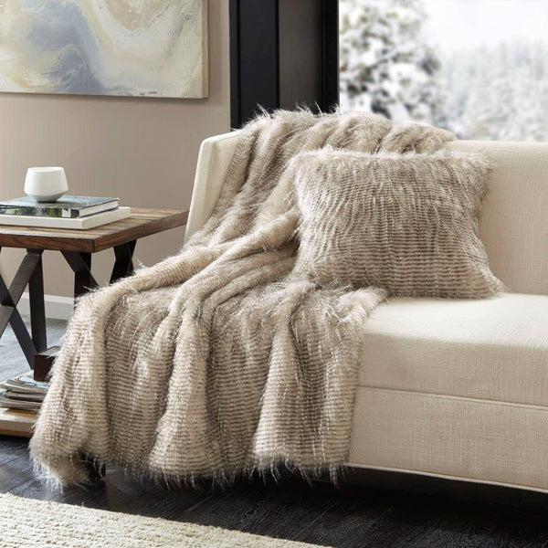 glam style Long Faux Fur 50x60" Throw Blanket Natural