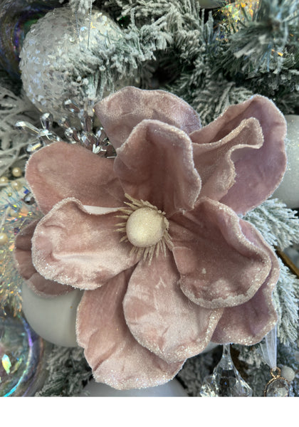 glam style Luxury Christmas Tree Poinsettia Flower Cream White Velvet Magnolia Artificial Floral Ornaments