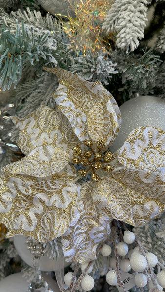 glam style Luxury Gold and Creme Poinsettia Flower For Christmas Tree