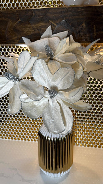 Glam Style Luxury Ivory Glittered Mongolia Flower With Silver Accent