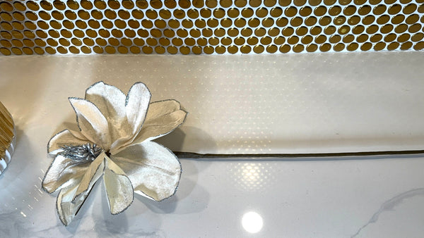 Glam Style Luxury Ivory Glittered Mongolia Flower With Silver Accent