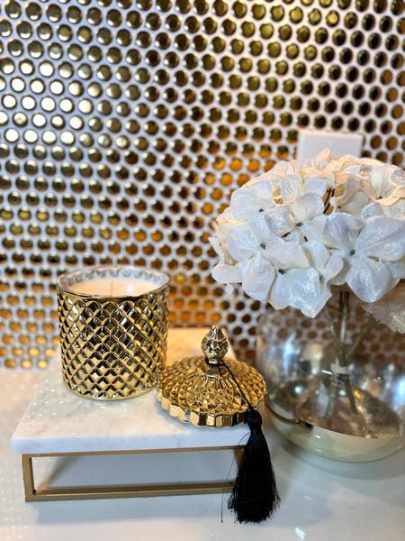 glam style Luxury Scented Candle in Gold with black tassel