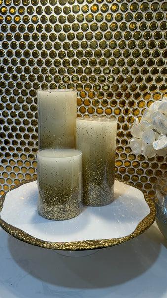 Glam Style Luxury Sparkle Large Pillar Candle Set Of 3