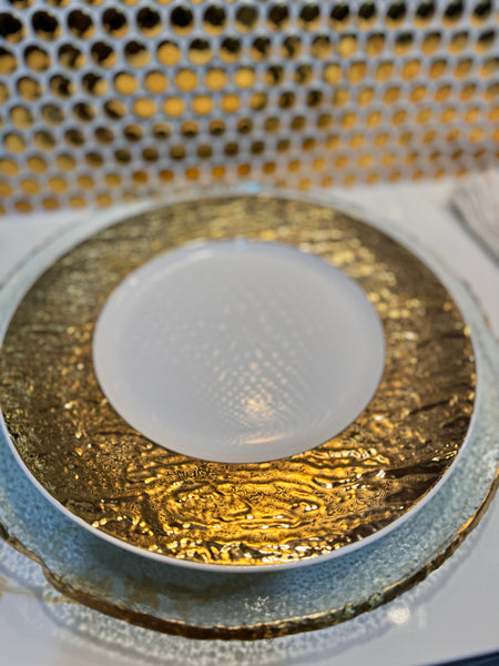 Glam Style Luxury White And Gold Shiny Dinner Plate