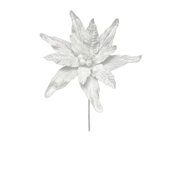 glam style Luxury White Poinsettia Stem With a touch of Sparkle