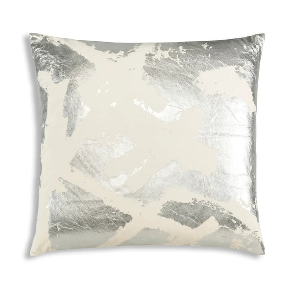 Glam Style Luxury White Zara Pillow With Silver Foil