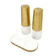 Glam Style Marble And Gold Salt & Pepper Shaker Set On Tray 8"