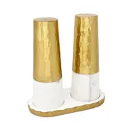 Glam Style Marble And Gold Salt & Pepper Shaker Set On Tray 8"