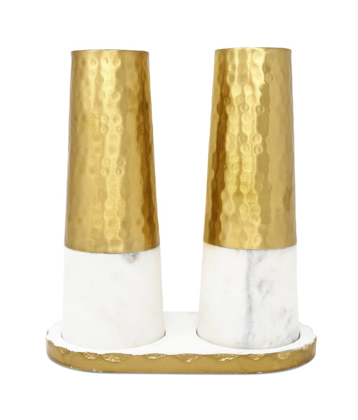 glam style Marble and Gold Salt & Pepper Shaker Set On Tray 8"