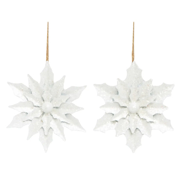 glam style Metal 5.5" White Christmas Glitz Flower Ornament Set 2