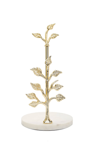 Glam Style Paper Towel Holder Gold Tree Design With Marble Base