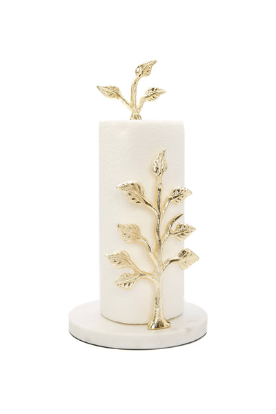 glam style Paper Towel Holder Gold Tree Design with Marble Base