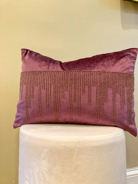 Glam Style Plum Velvet Pillow Cover With Gold/Copper Beads 14"x20"