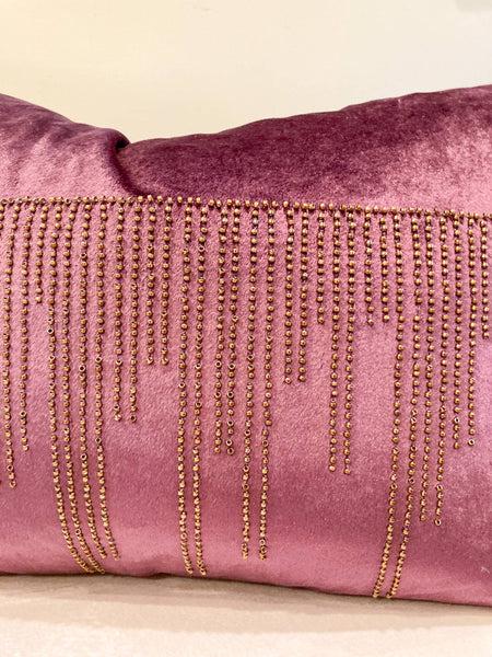 glam style Plum Velvet Pillow Cover with Gold/Copper Beads 14"x20"