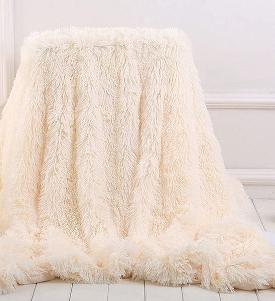 glam style Plush Super Soft Blanket Bedding Sofa Cover Furry Fuzzy Fur Warm Throw Qulit Cozy Couch Blanket for Winter (63"x79" Cream)