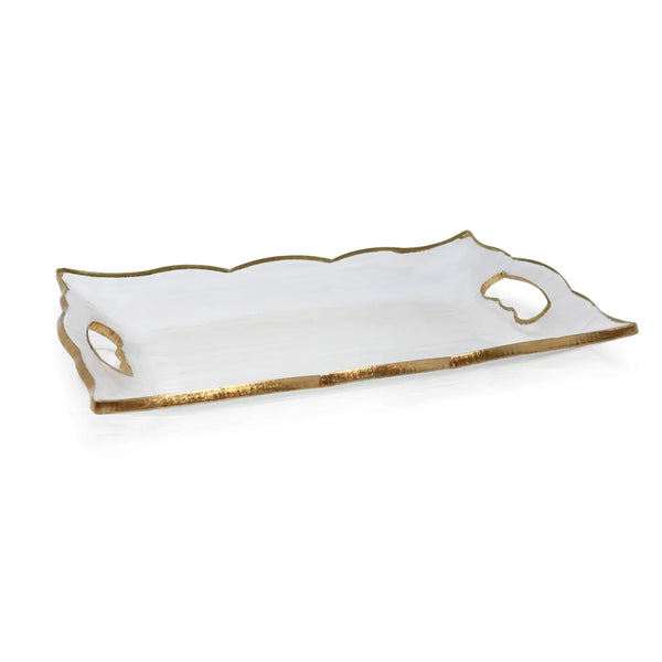 glam style Rectangular Glass Tray with Handles and Gold Rim