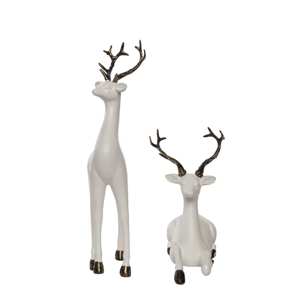 Glam Style Resin 13" White Christmas Reindeer Glitter Accent Set 2