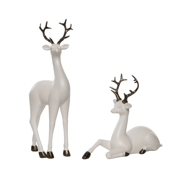 Glam Style Resin 13" White Christmas Reindeer Glitter Accent Set 2