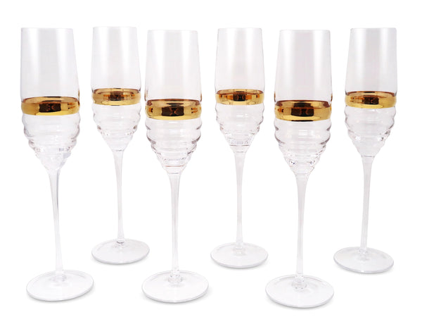 Glam Style Set Of 6 Glasses With Linear Design And Gold Stripe