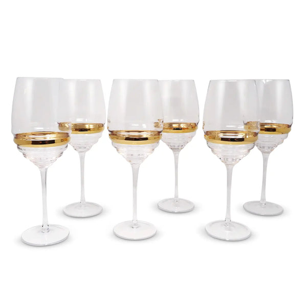 Glam Style Set Of 6 Glasses With Linear Design And Gold Stripe