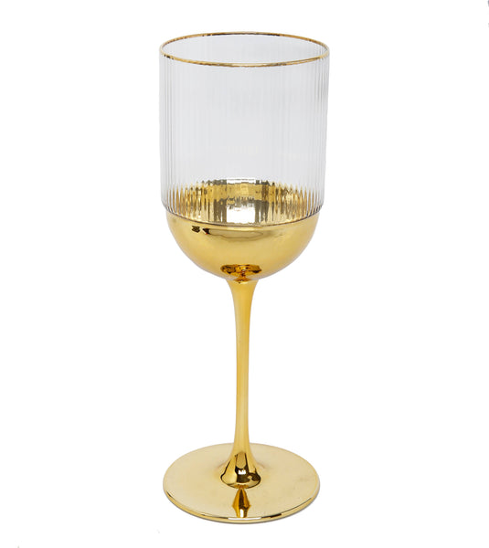glam style Set of 6 Wine Glasses with Gold Dipped Bottom - 2.75"D x 7.5