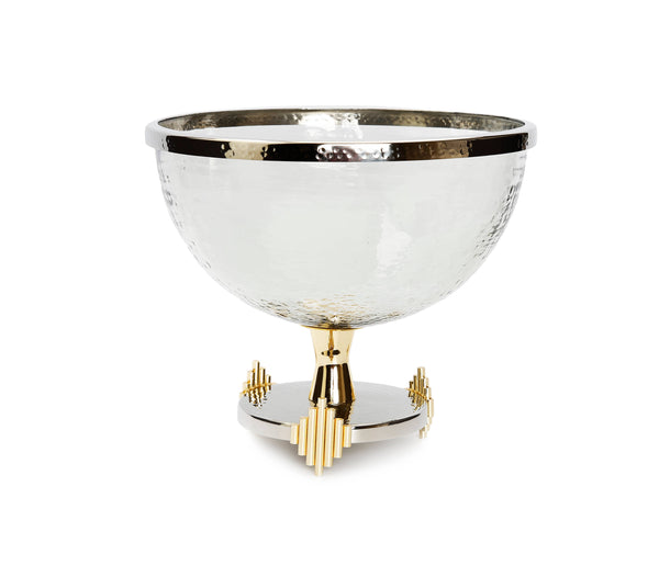 glam style Stainless Steel Footed Glass Bowl w/ Gold Symmetrical Design
