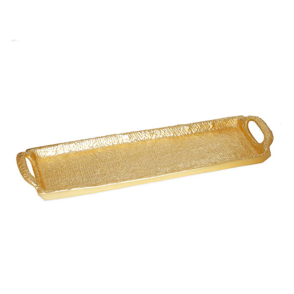 glam style Textured Gold Oblong Tray with Handles - 14"L X 4.25"W