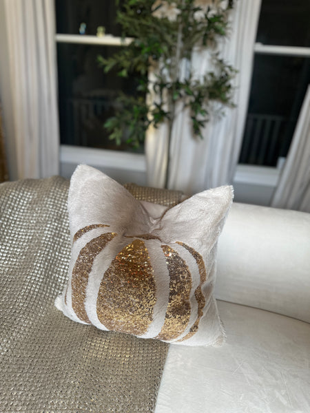 glam style Throw Pillow Covers 18x18 Set of 1 Beige Sequin Embroidery Pumpkin Pillow Cases