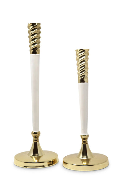 glam style Twisted Gold and White Taper Candle Holder: Medium
