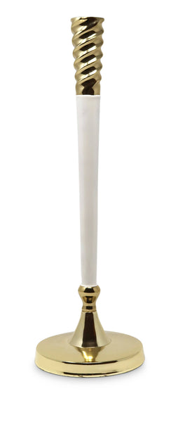 glam style Twisted Gold and White Taper Candle Holder: Tall