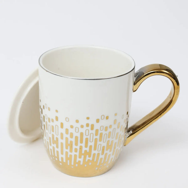 Glam Style White And Gold Design Mug With Gold Handle And White Cover