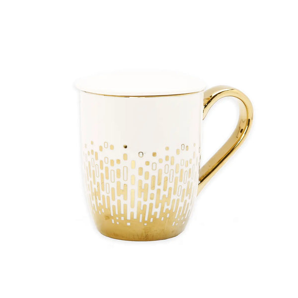 glam style White and Gold Design Mug with Gold Handle and White Cover