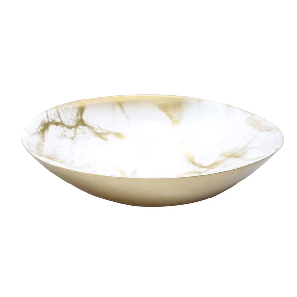 glam style White and Gold Glass Oval Bowl Marble design
