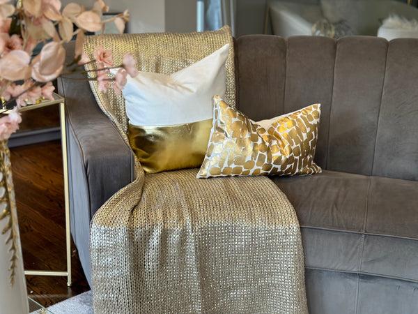 glam style White and gold Leather Throw Pillow Covers