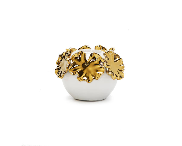 glam style White Ceramic Candle Holder Gold Flower Design