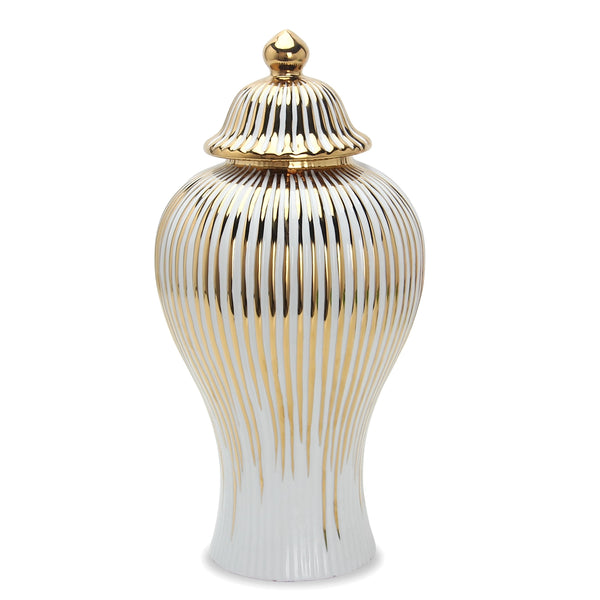 glam style White Ceramic Ginger Jar Vase with Gold Accent