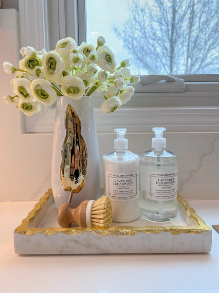 Glam Style White Ceramic Tall Vase Gold Leaf Design