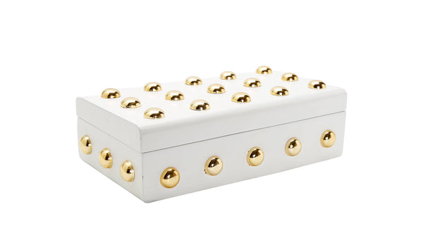 Glam Style White Decorative Box With Shiny Gold Ball Design