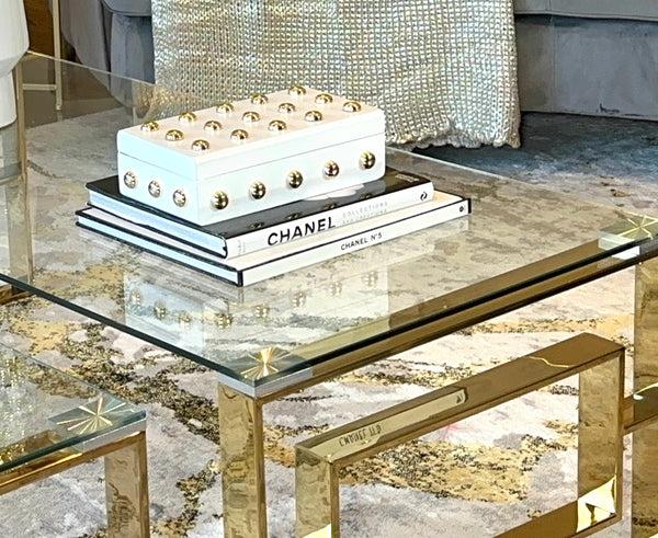 glam style White Decorative Box With Shiny Gold Ball Design