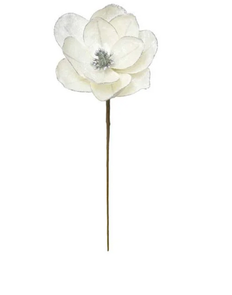 Glam Style White Luxury Gold Glittered Magnolia Floral Stem