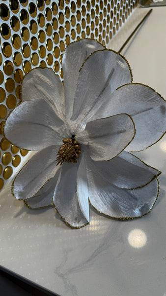 Glam Style White Luxury Gold Glittered Magnolia Floral Stem