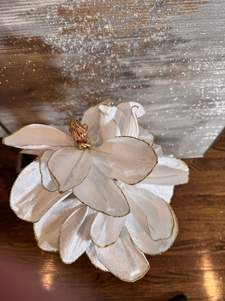 Glam Style White Luxury Gold Glittered Magnolia Floral Stem