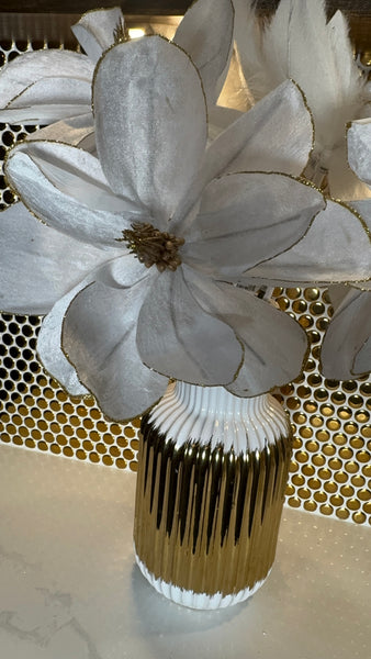 glam style White Luxury Gold Glittered Magnolia Floral Stem