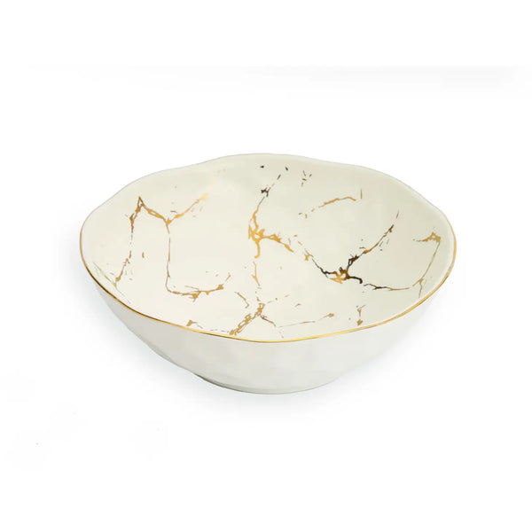 glam style White Porcelain Bowl With Gold Design 7"D