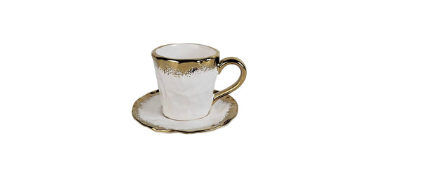glam style White Porcelain Coffee Set With Gold Edge 7.5 Oz