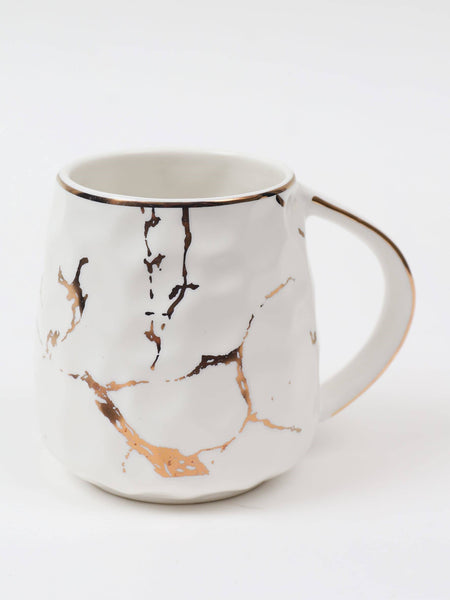 glam style White Porcelain Tea Mug Textured with Gold Speckles
